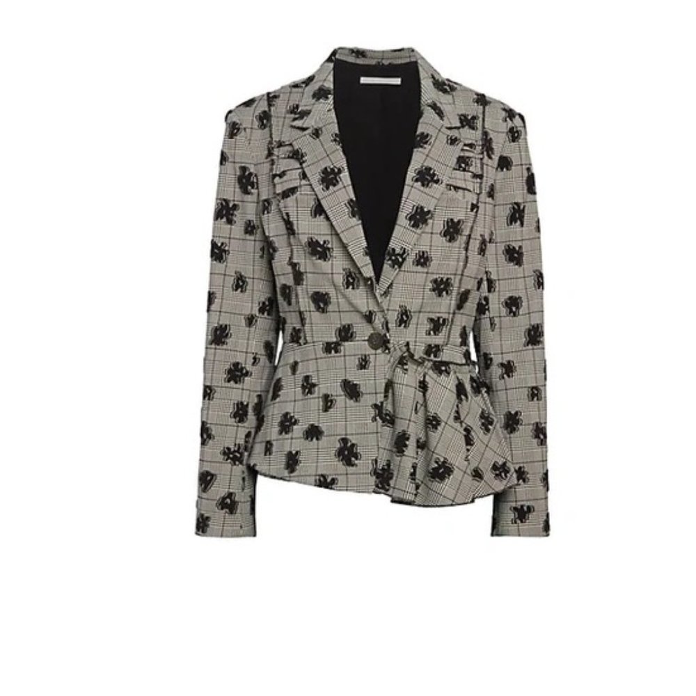 Jason Wu Collection Floral Plaid Stretch Jacket in Black Chalk Sz. 8 *EUC* $2195